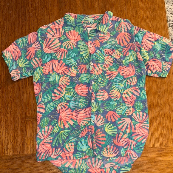 Vibrant Leaf Print Casual Shirt - Blue, Pink, and Green - Picture 1 of 3